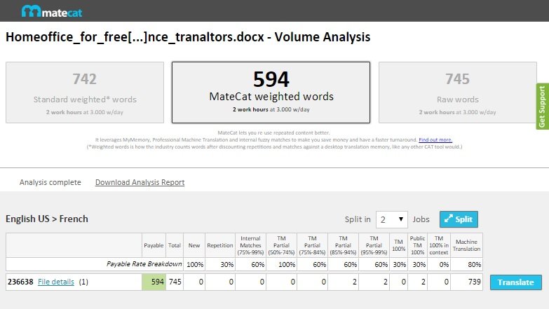 Translate a file with Matecat